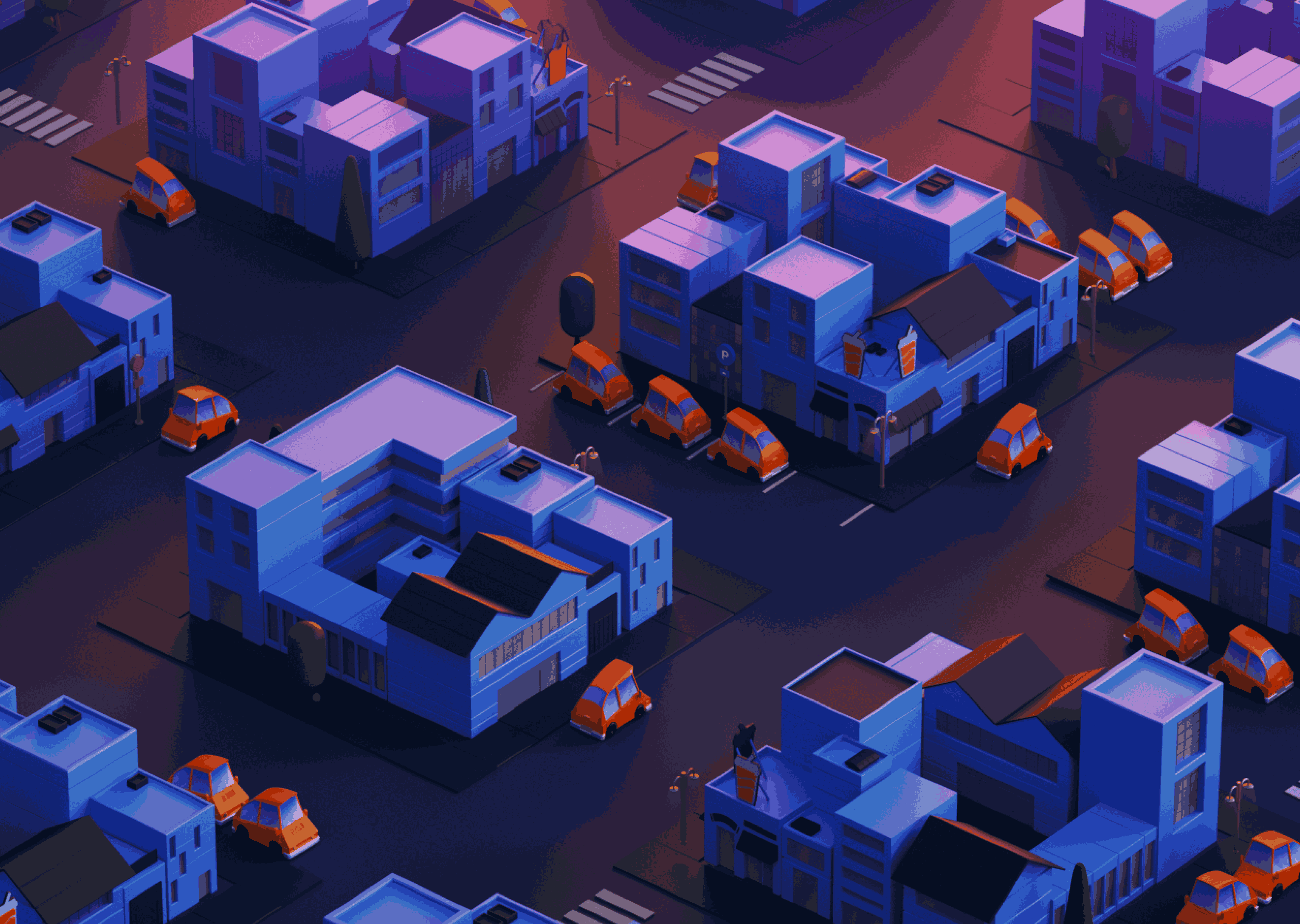 Animación gráfica de ciudad y autos.