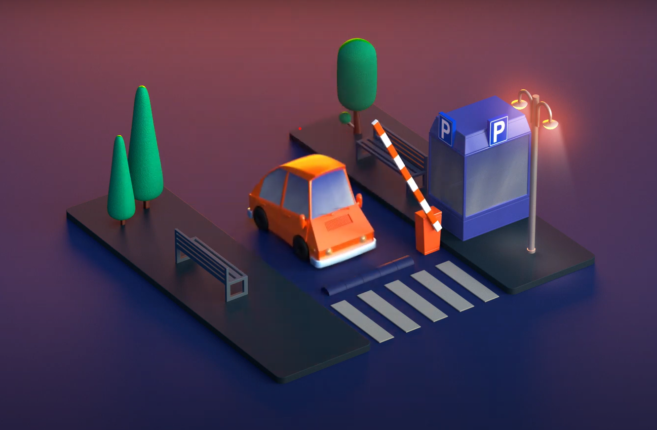 dibujo de un auto frente a una barrera de estacionamiento